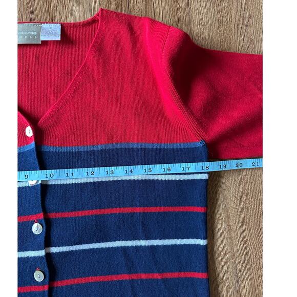 Liz Claiborne Vtg Red Striped Cardigan Sweater Size Small - Picture 4 of 6